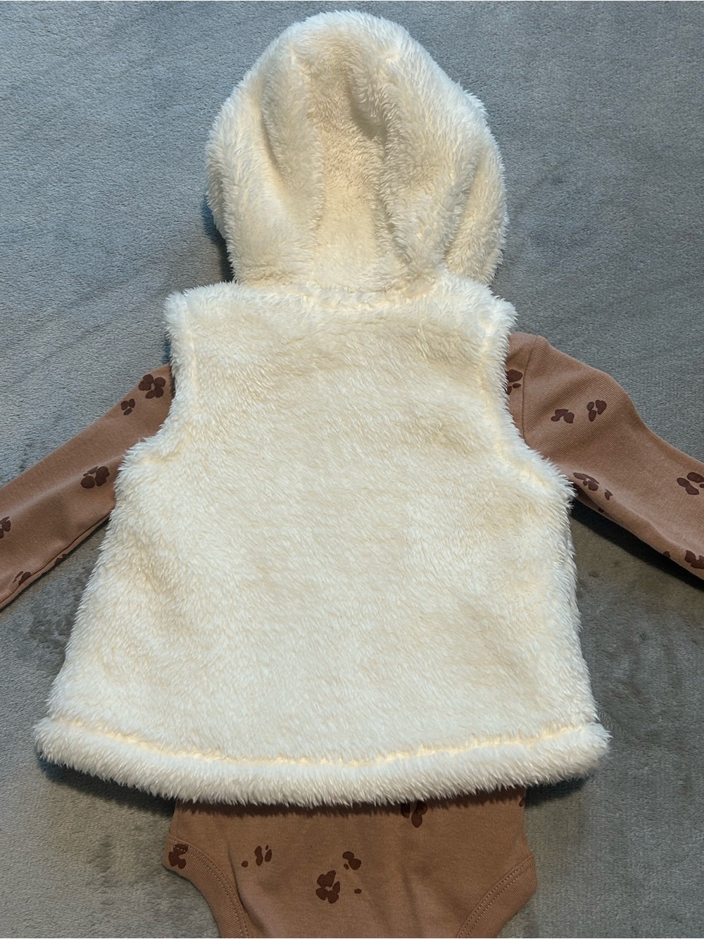 Carter's Cream Fuzzy Hooded Vest with Brown Paw-Print Onesie and Pants - Picture 4 of 4